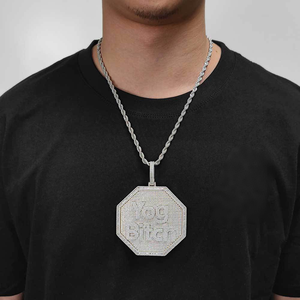 Colgante Octagonal de Moissanita con Inicial VVS, Medallón de Alfabeto de Plata 925, Amuleto Personalizado Estilo Hip Hop Bling, Certificado GRA, Pasa Prueba - Product Image 1