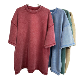 Camiseta de Algodón 100% para Hombre, Lisa, Teñida, de Punto, con Estampado, Corte Regular, Estilo Vintage, Hip Hop, Streetwear, con Logotipo Personalizado, al por Mayor - Product Image 3