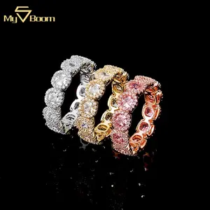 Fashion Iced Out Full Zircon Rock Sugar Plum Blossom Ring 18K Gold Plated Hip-hop Ring Bling CZ Ring for Women Men