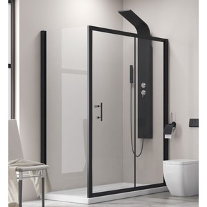 Kamalu KFN5000S Moderna Cabina Doccia Angolare 150x90 con Telaio Nero e Porta Scorrevole per Hotel e Bagni - Product Image 2