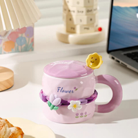 Taza de café/té de cerámica con diseño de tulipanes en relieve coloridos y diseño femenino, ideal para regalo de cumpleaños.