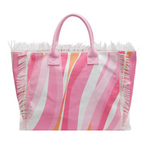 Nouveau sac fourre-tout décontracté grande capacité avec pompons, sac à main en toile rayé tendance, sac à bandoulière pour femme