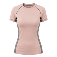 Haut de compression à manches courtes rose pour femme, séchage rapide, color block, en Spandex et Polyester, idéal pour l'entraînement
