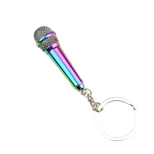Wholesale Multicolor Alloy Microphone <b>Keyring</b> Portable <b>Mini</b> Mic Shaped Key Chain Music Themed For Souvenir Bag Accessories - Product Image 1
