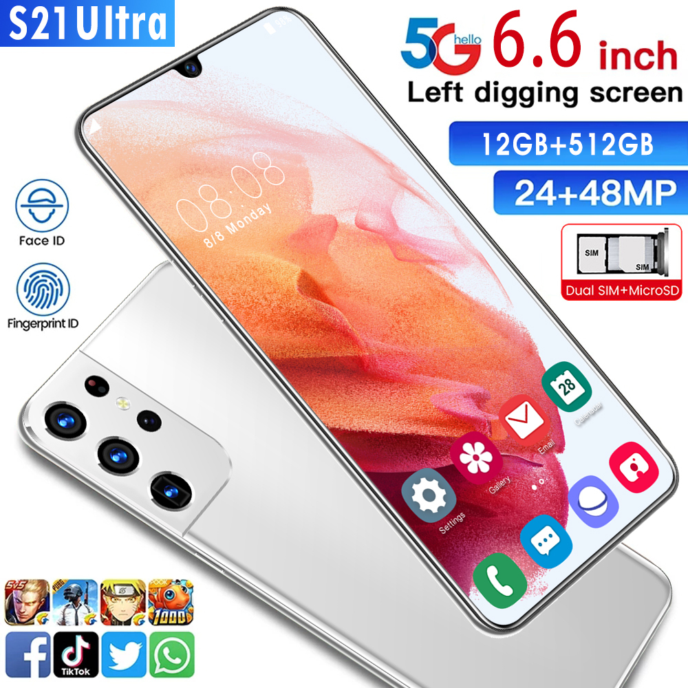 Смартфон 6,7 дюймов S21 U 5g 12 Гб + 512 ГБ 5800 мач покупок онлайн сотовый телефон Hd 1440x3200 24mp + 48mp Android мобильных телефонов
