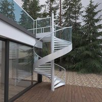 Escalier en spirale préfabriqué sur mesure en acier inoxydable et bois avec garde-corps en verre, escalier extérieur incliné