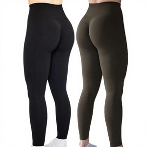 <b>Hot</b> Selling Women's Elastic <b>Waist</b> Nylon Seamless Breathable Lightweight Yoga Fitness Solid <b>High</b> <b>Waist</b> Tummy Control - Product Image 2