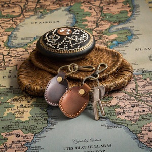 Vintage Genuine Full Grain <b>Leather</b> <b>Key</b> Finder Case Anti-Drop Tracker Device <b>Key</b> Ring <b>Chain</b> Holder Portable Protective Tag Cover - Product Image 4
