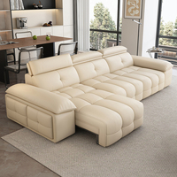 Sofá Cama Estilo Nube para Sala de Estar, Sofá Cama Moderno con Control Remoto y Taburetes Pequeños, Sofás Eléctricos de Cuero para el Hogar