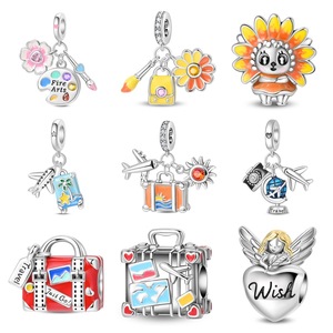 Cute cartoon travel-themed pendant, set with zircon and made of white brass, suitable for jewelry making and gift-giving - Product Image 1