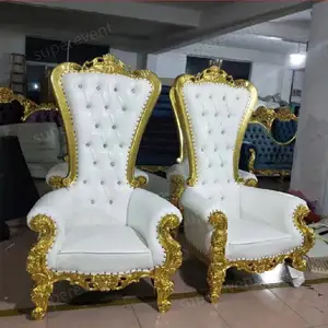 Chaise de trône royale de mariage classique bon marché or pour la mariée et le marié, chaise de trône de reine roi de fête d'événement