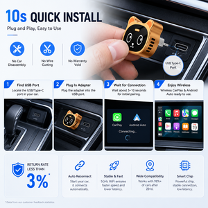 Adaptador Bluetooth CarPlay Portátil con Diseño de Gato en Color Dorado, Conexión Inalámbrica para Estéreo de Auto - Product Image 6