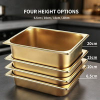 Goldfarbene Gastronorm-Behälter in Vollgröße 1/1 1/2 1/3 1/4 1/6 /1/9, Anti-Jam Chafing Steam Table Pans aus Edelstahl, Hotel GN Lebensmittelbehälter mit Stahldeckel