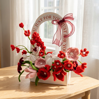 Kit de Bricolage Rose Rouge Faite à la Main, Offre Spéciale, Ensemble de Fabrication de Fleurs Artificielles en Polyester et Fil Galvanisé pour Cadeau d'Anniversaire de Mariage