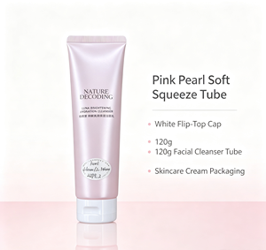 Tubo Morbido Rosa Perla con Tappo Flip-Top Bianco, Tubo Vuoto da 100g per Detergente Viso, Confezione Cosmetica per Crema Skincare - Product Image 2
