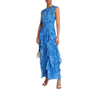 Vestido de Noche Largo Asimétrico con Estampado de Gasa y Cuello en V, Cintura Imperio y Capa Transparente para Mujer - Product Image 5