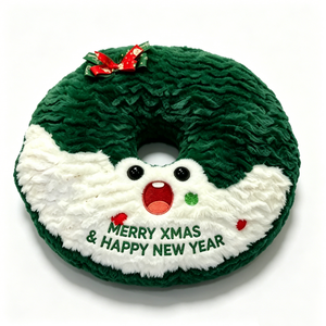 Customize Plush Wreath <b>Pillow</b>, Cute Green Donut-<b>Shaped</b> Holiday Cushion with Bow & Embroidery - Product Image 2