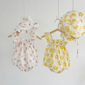 Vêtements pour bébé nouveau-né, vêtements pour bébé à fleurs + chapeau, coton de haute qualité, barboteuse pour bébé - Product Image 1