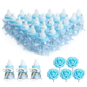 A buon mercato blu Baby Shower Mini biberon riutilizzabile Mini bottiglia scatola regalo di caramelle con nastro orso di cristallo per la decorazione del partito