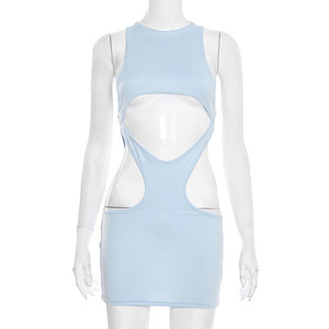 Conjunto de Dos Piezas para Mujer Viviblook D25ST591, Nuevo Conjunto de Top de Manga Corta de Malla Sexy de Color Sólido y Minivestido Calado - Product Image 4