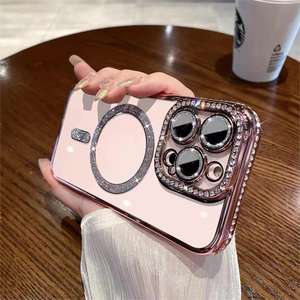 Funda para iPhone 17 Pro Max, con diamantes laterales, magnética, transparente, electrochapada, de cobertura total y anticaídas - Product Image 5