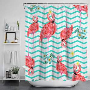 Cortinas de <span class=keywords><strong>ducha</strong></span> con estampado de flamencos y plantas tropicales personalizadas con impresión Digital, decoración del hogar, pantalla de baño impermeable con logotipo personalizado - Product Image 2