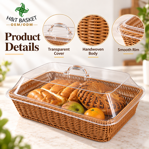 Panier en plastique tressé à la main marron naturel, plateau de service pour fruits et pain, idéal pour la cuisine et les restaurants (vente en gros) - Product Image 2