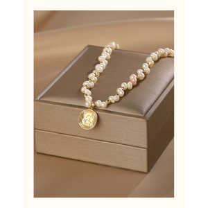 Collar de Perlas de Agua Dulce Naturales de Oro de 14K WENCHI para Mujer, Cadena de Clavícula Irregular Vintage con Turquesa Chapada en Rodio - Product Image 2