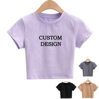 Grosir kustom cetak logo wanita terlaris kaus pendek cetak gambar 95% katun 5% spandeks Wanita kaus crop