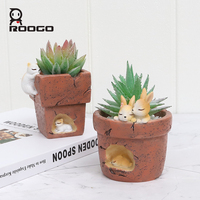 Pot de fleurs rustique en résine imitation pierre avec figurine animale mignonne, idéal pour plantes succulentes, décoration maison, jardin, bureau, étagère