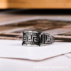 Retro Men's <b>Titanium</b> Steel <b>Ring</b> Geometric Pattern SA005 Gift Jewelry - Product Image 3