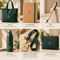 Kits Cadeaux de Conférence Personnalisés Écoresponsables avec Sac Fourre-tout RPET, Carnet en Liège, Stylo, Bouteille, Badge, Lanière, Pochette en Feutre – Fournisseur d'Entreprises