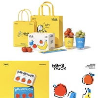 Sac de courses en papier personnalisé écologique avec motif de fruits de dessin animé, doublure en éponge, gaufrage, impression couleur intégrale, logo et taille sur mesure