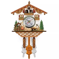 Horloge murale à pendule en bois artisanale vintage à mouvement à quartz avec son d'oiseau