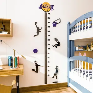 Stiker Dinding Kamar Tidur Anak Laki-laki, Stiker Dekorasi Tinggi Badan Basket Kartun NBA