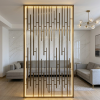 Paravent en acier inoxydable bronze brossé avec éclairage LED intégré, séparateur de pièce en treillis métallique, étanche, style Art Déco pour restaurant