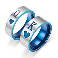 Bagues de Couple K Q Gravées en Acier Inoxydable Tendance Plaqué Zinc Bleu, pour Mariage, Fiançailles, Unisexe