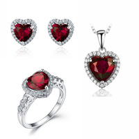 Forme de coeur Zircon cubique 925 collier en argent Sterling boucle d'oreille et bague ensemble de bijoux pour les mariages des femmes fêtes idée cadeau parfaite