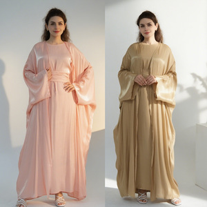 Shiny 2 Piece Abaya Set Open Front Muslim Women <b>Dress</b> <b>Long</b> Sleeve Inner Slip <b>Dress</b> <b>for</b> <b>Eid</b> Daily Wear - Product Image 3
