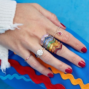 Hot đầy màu sắc CZ ban nhạc Stackable Vòng mạ Vàng bezel thiết lập hình chữ nhật màu tím xanh cam đá sóng Twist Finger nhẫn đồ trang sức - Product Image 5