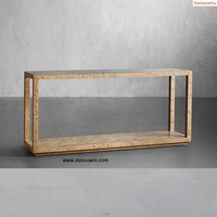 Table console à cadre en chêne massif avec plateau en verre épais Design classique pour la maison, le salon et la salle à manger Meubles d'entrée robustes
