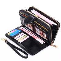 Drop pengiriman grosir harga pabrik kapasitas besar kulit Pu multifungsi wanita ritsleting dompet Clutch panjang