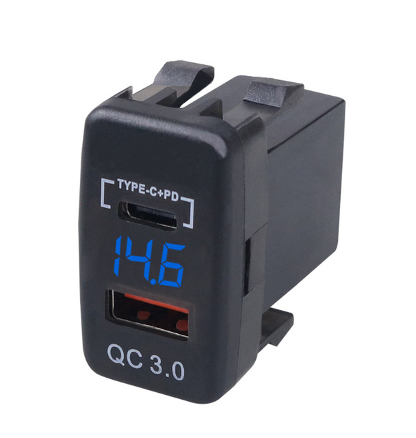 A77PD Voltmeter Voltage Display Fast Charging QC 3.0 USB Charger Type C PD Socket Dual USB Port for Toyota Corolla Aux