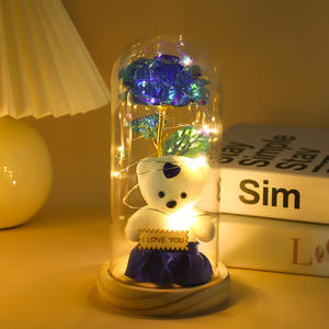 Rose Galattiche Simulate 24k <span class=keywords><strong>con</strong></span> Orsacchiotto di Peluche, Fiore Eterno Sotto Cupola di Vetro, Regalo di Compleanno Creativo, Luce Notturna da Tavolo - Product Image 4