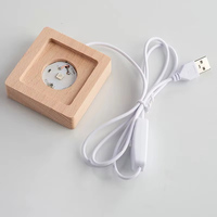 Base lumineuse LED carrée en bois massif avec rainure intérieure, support de lampe, interface d'alimentation USB, cube de cristal, veilleuse pour chambre