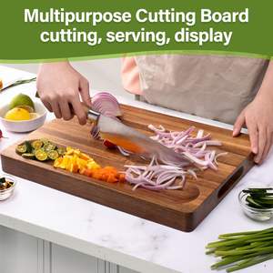 Tabla de Cortar de Madera de Acacia Gruesa de 16x12 Pulgadas con Ranura para Jugos, Compartimento de Clasificación, Tabla de Charcutería, Queso y Carnicería - Product Image 4