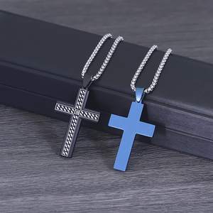 Collana con Ciondolo a Croce Bicolore TG per Uomo e Donna, Blu e Nero, Catena in Acciaio Inossidabile, Stile Religioso Cristiano - Product Image 5