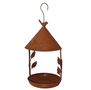 Mangeoire à oiseaux suspendue en métal rouillé, abri pour oiseaux, mangeoire pour oiseaux pour l'intérieur, l'extérieur et le jardin - Product Image 1