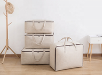 Sac de rangement pour couette à grande capacité Sac de rangement pliable en coton et lin Sac de rangement pliable pour vêtements de maison Couette d'organisation