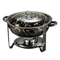 Chauffe-plat de luxe en acier inoxydable à motif marbre, 4,5 L, à gaz, pour buffet et traiteur, noir, or et marbre
